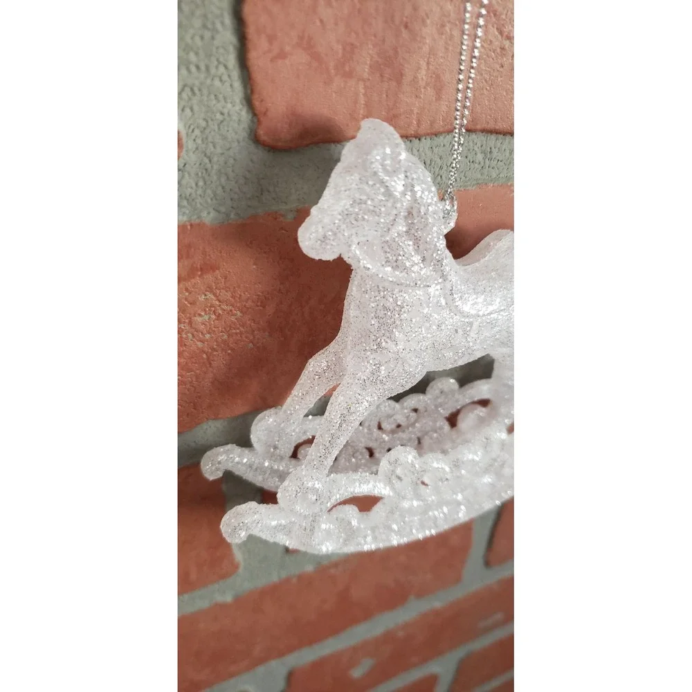 Plastic Glitter Rocking‎ Horse Ornament